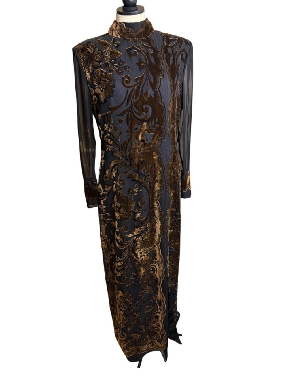 Silvia Standig Womens Open Back Burnout Velvet Maxi Dress Size 10 Silk Vintage